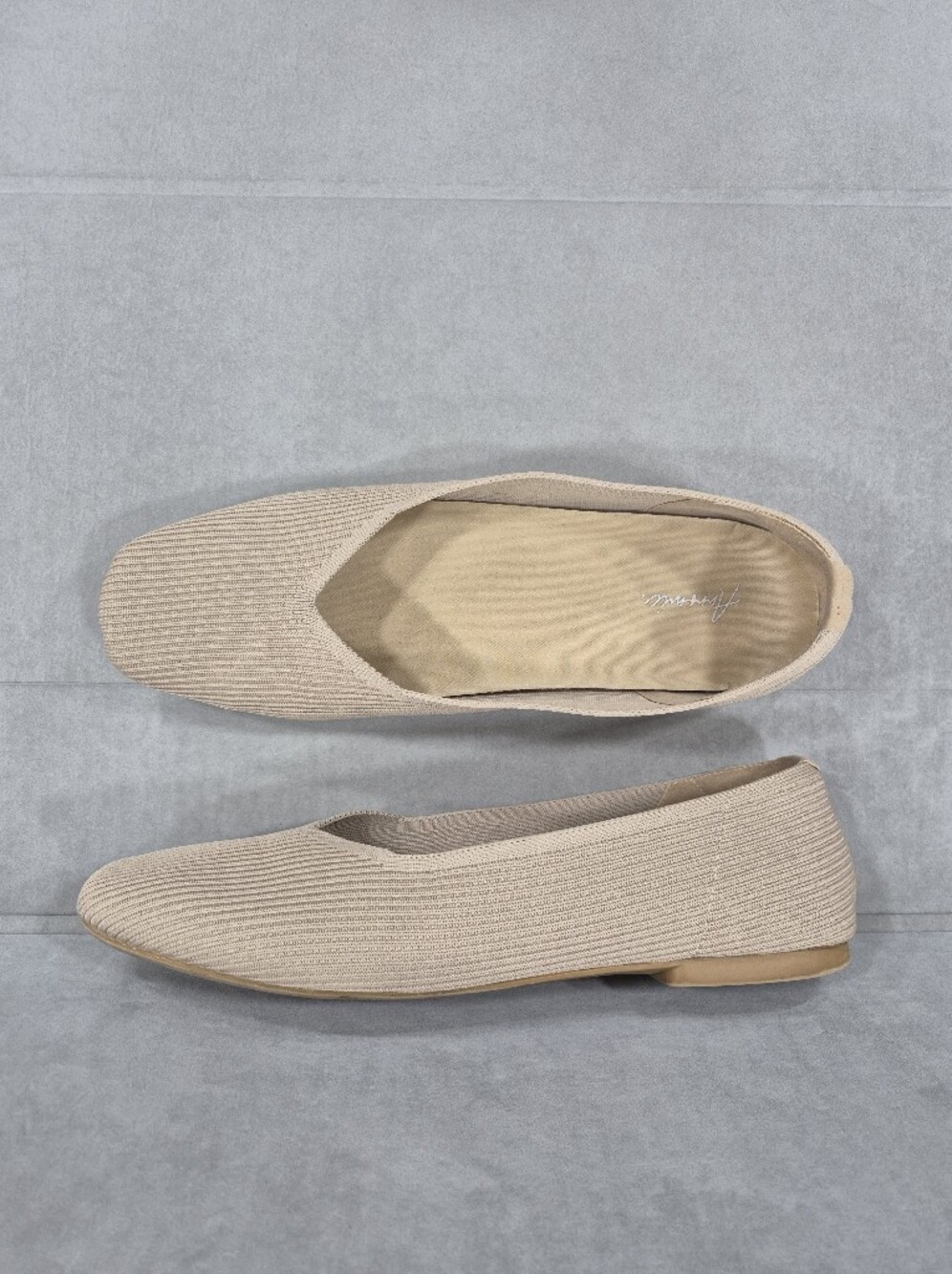 Arromic knit ballet flats women's 11 beige square toe padded heel Machine wash